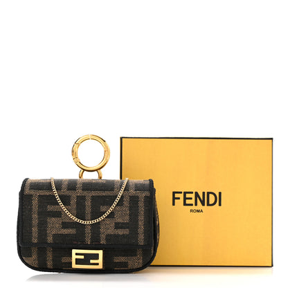 Fendi Fabric Jacquard FF 1974 Nano Baguette Charm Tobacco Moro Black 11 of 11