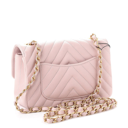 Chanel Calfskin Chevron Quilted Mini Rectangular Flap Light Pink 3 of 8