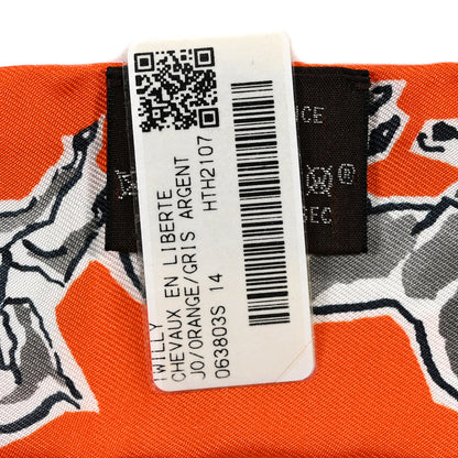 Hermes Silk Chevaux En Liberte Twilly Orange Gris Argent 4 of 4