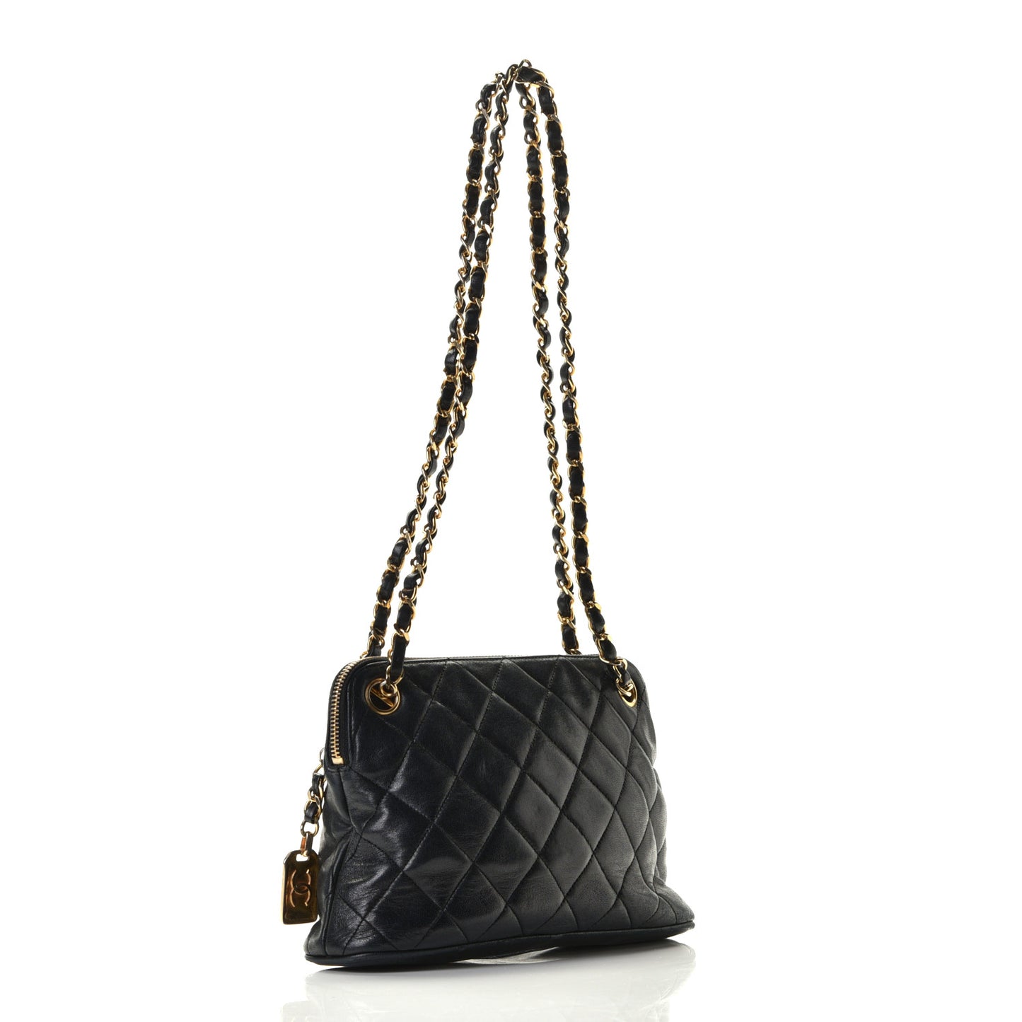 Lambskin Quilted Shoulder Bag Navy Blue