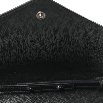 Saint Laurent Grain De Poudre Matelasse Chevron Monogram Monochrome Chain Wallet Black 9 of 9