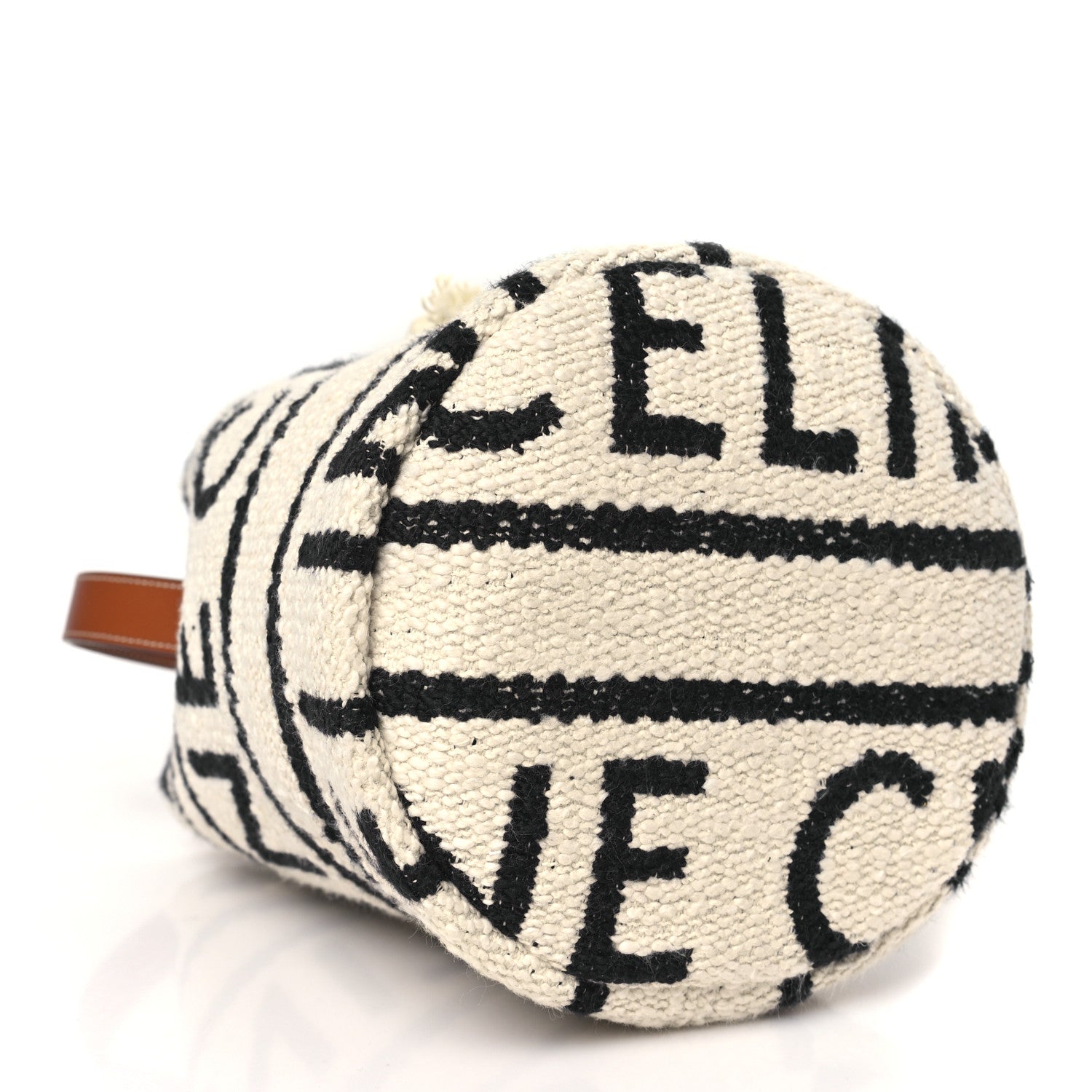 Celine All Over Textile Calfskin Striped Teen Drawstring Bag White Black 4 of 10