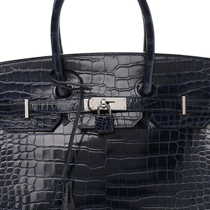 Hermes Shiny Porosus Crocodile Birkin 35 Bleu Abysse 7 of 10