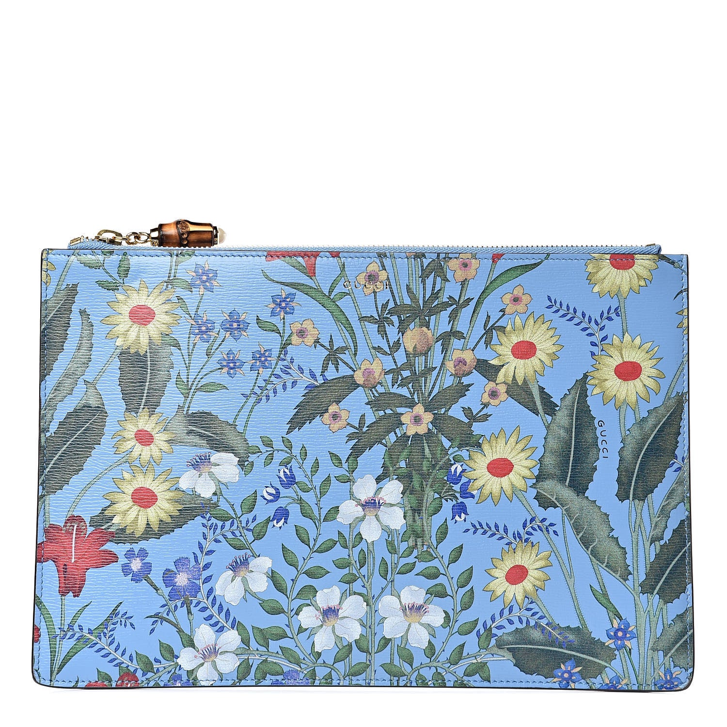 Gucci Calfskin Bamboo New Flora Zip Pouch Azure 1 of 10
