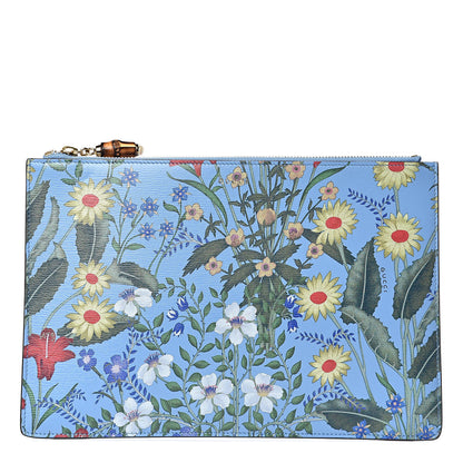 Gucci Calfskin Bamboo New Flora Zip Pouch Azure 1 of 10