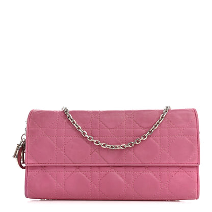 Christian Dior Lambskin Cannage Lady Dior Rendezvous Wallet On Chain Fuchsia 1 of 17