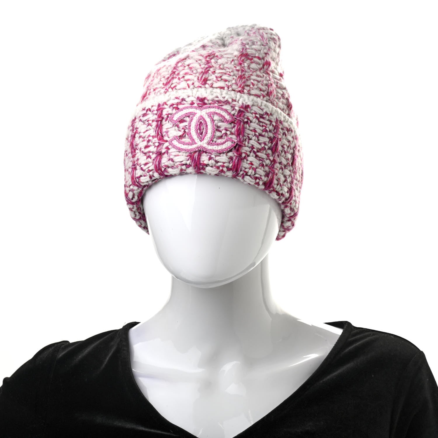 Chanel Cashmere Logo Beanie Hat Light Beige Dark Pink Light Pink 2 of 5