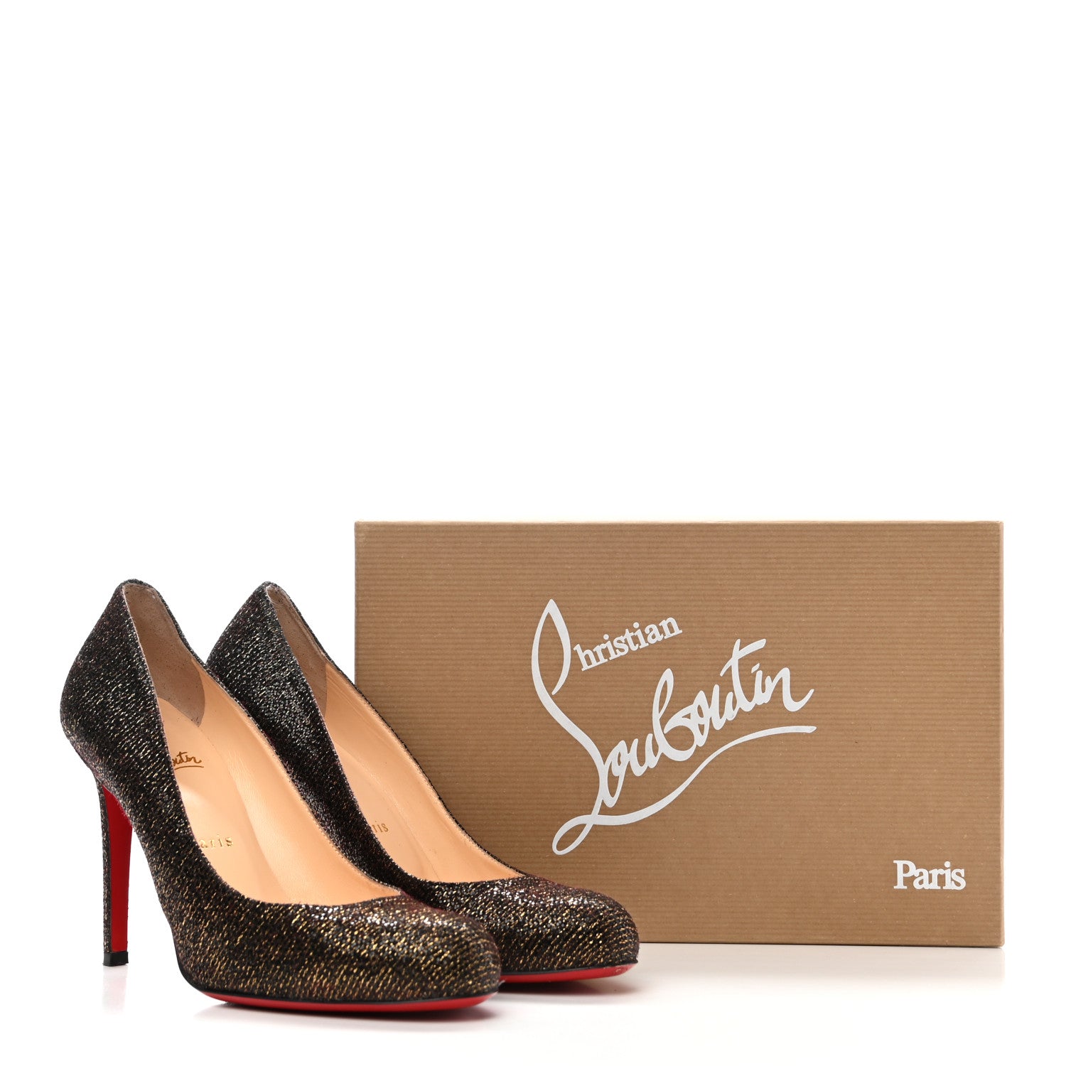 Christian Louboutin Glitter Pumps 38 Black Gold 8 of 8