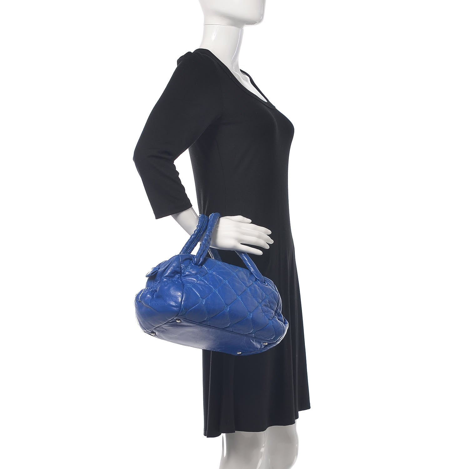 Chanel Lambskin Quilted Hidden Chain Bowler Blue 2 of 21