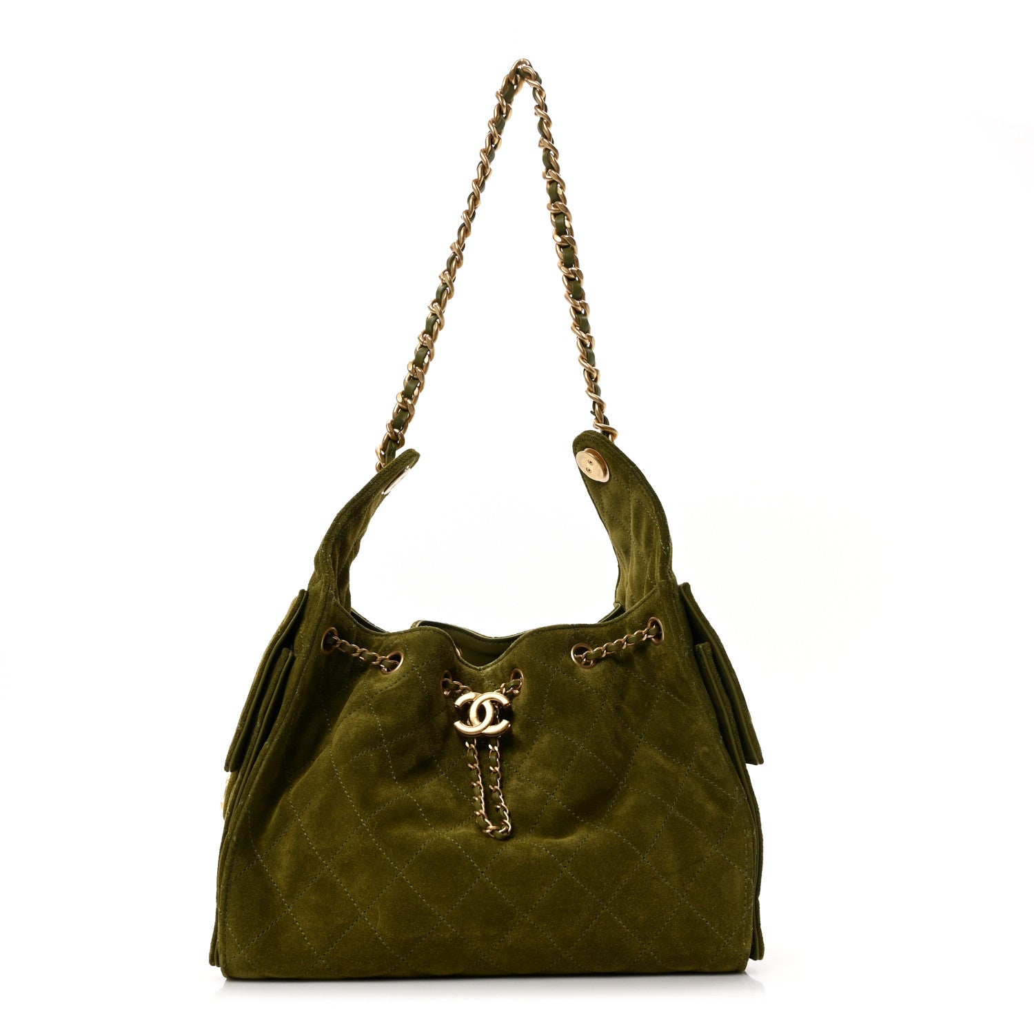 Chanel Suede Quilted Small Chanel 25 Handbag Khaki 1 of 10
