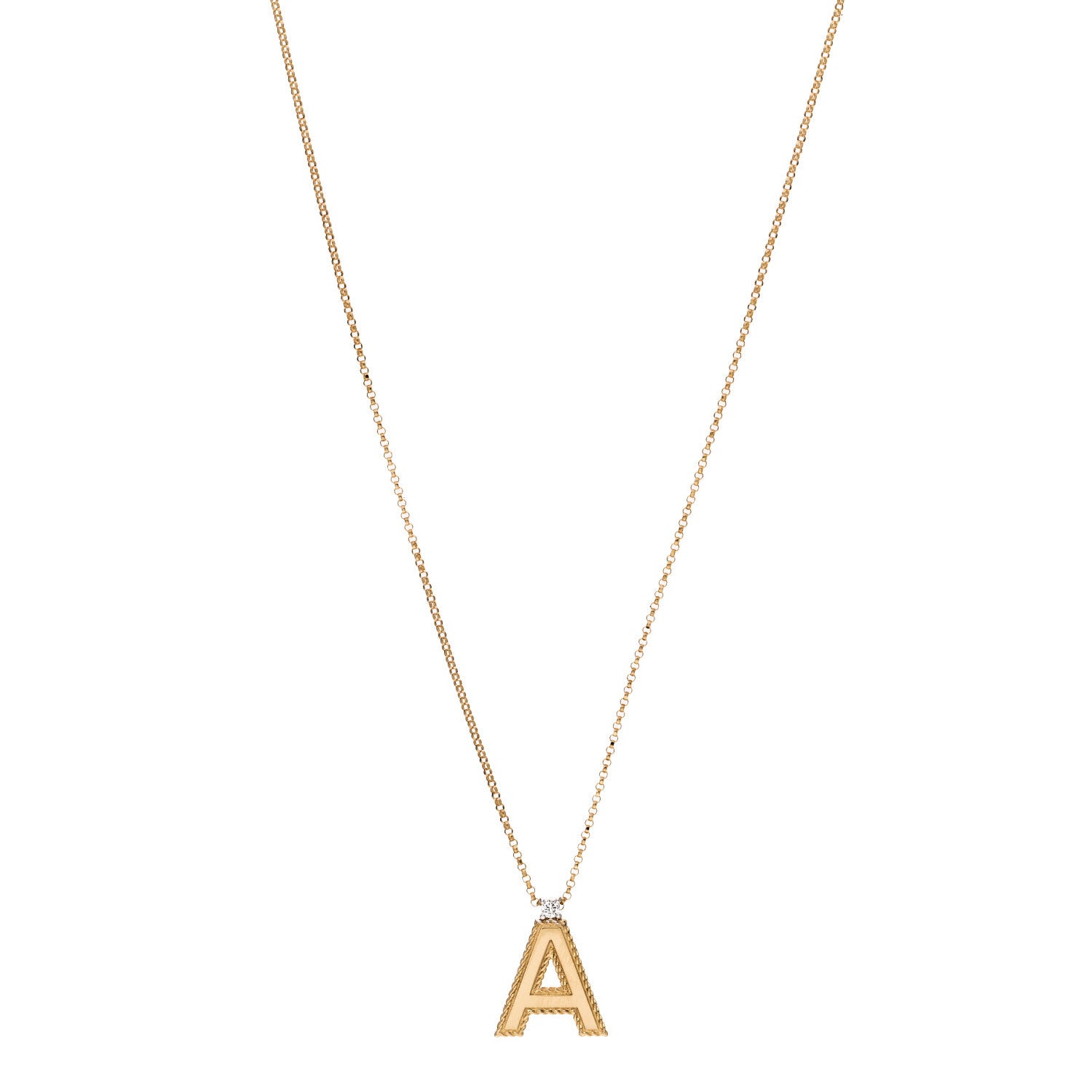Roberto Coin 18K Yellow Gold Diamond Princess Initial A Pendant Necklace 1 of 6