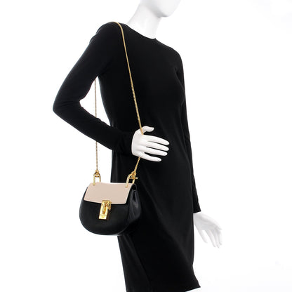 Chloe Grained Calfskin Lambskin Mini Bi-Color Drew Shoulder Bag Black Powder Beige 2 of 7