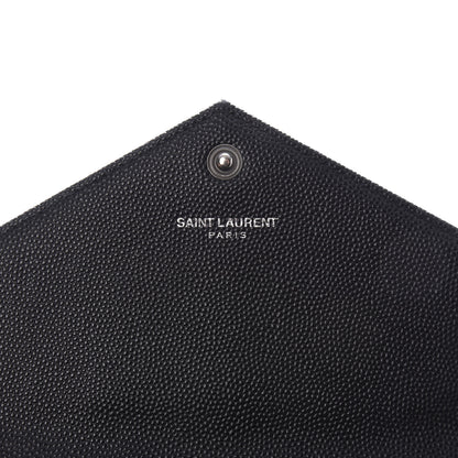Saint Laurent Grain De Poudre Matelasse Chevron Monogram Envelope Chain Wallet Black 6 of 10