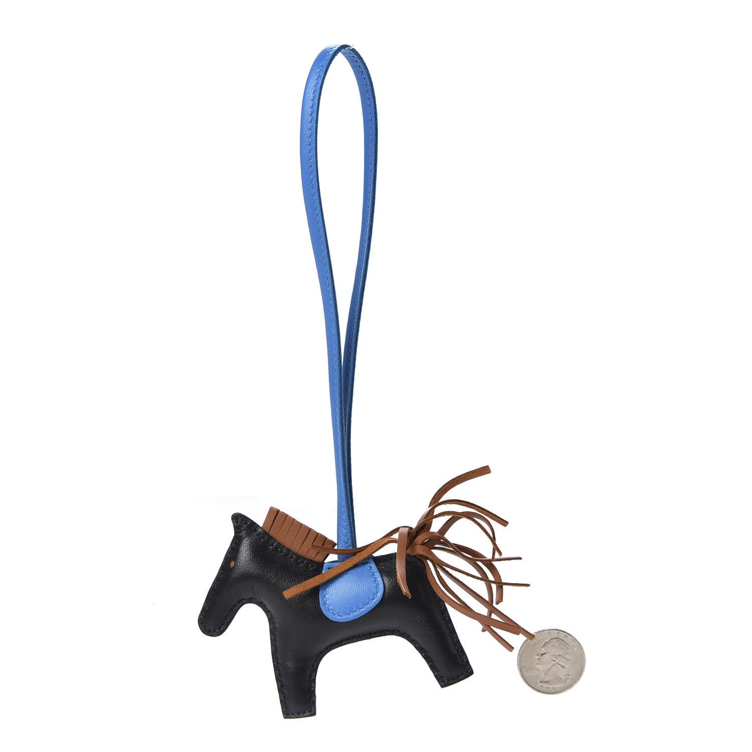 Hermes Milo Lambskin Grigri Rodeo Horse Bag Charm PM Black Gold Bleu Zanzibar 3 of 5