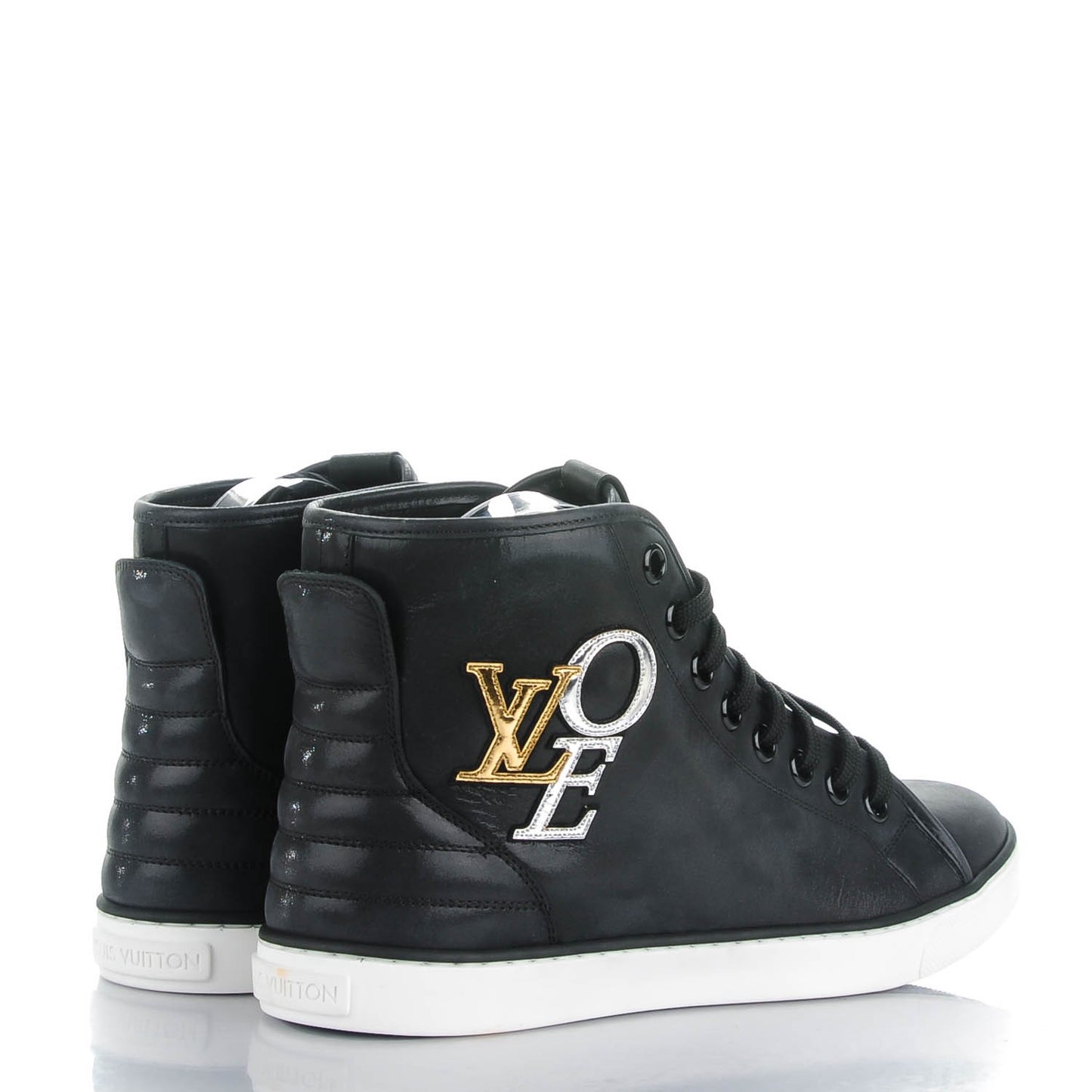 Calfskin Punchy Love Patch High Top Sneakers 39 Black