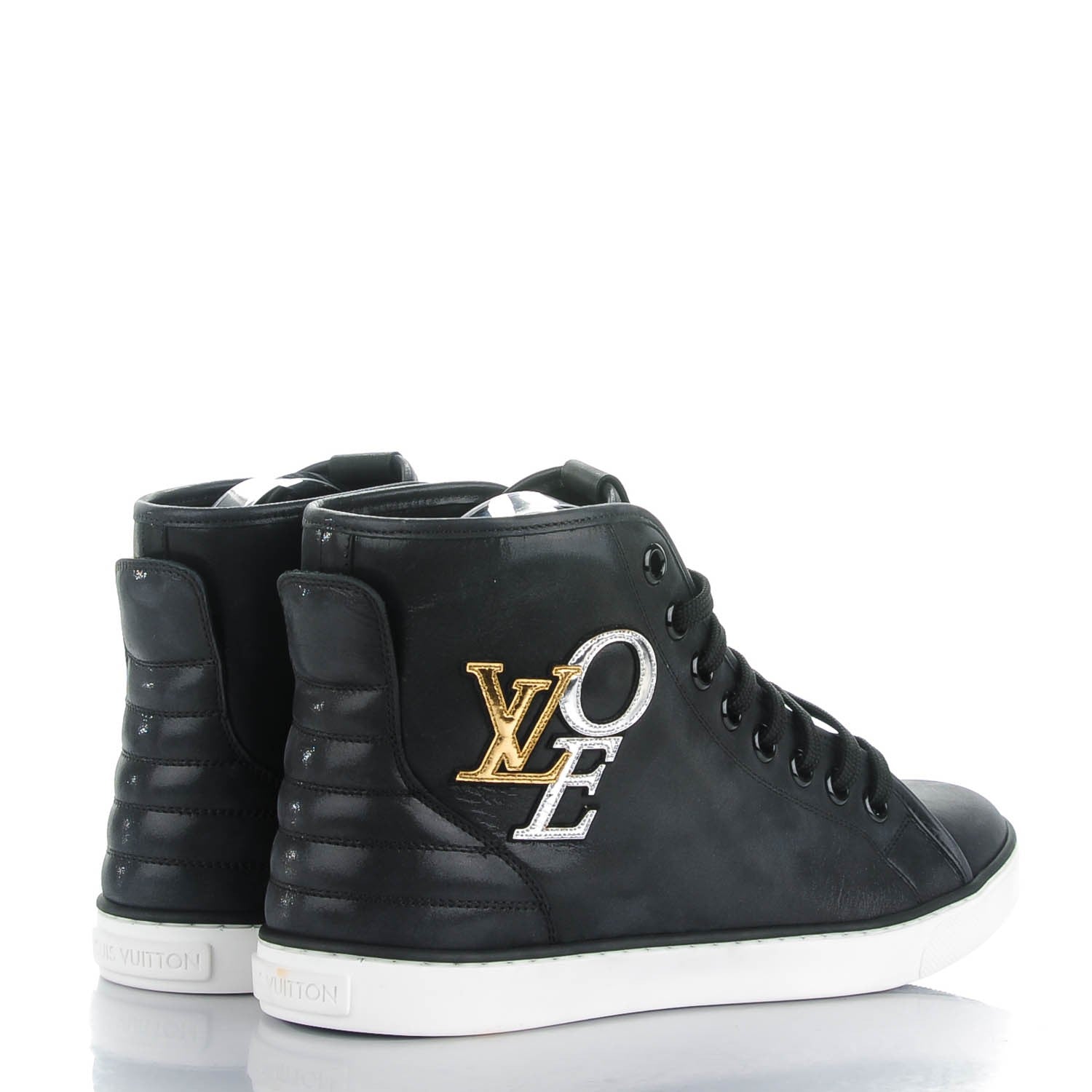 Louis Vuitton Calfskin Punchy Love Patch High Top Sneakers 39 Black 4 of 9