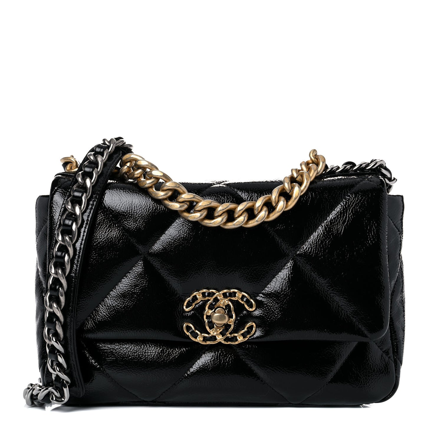 Shiny Crumpled Calfskin Quilted Medium Chanel 19 Flap Black