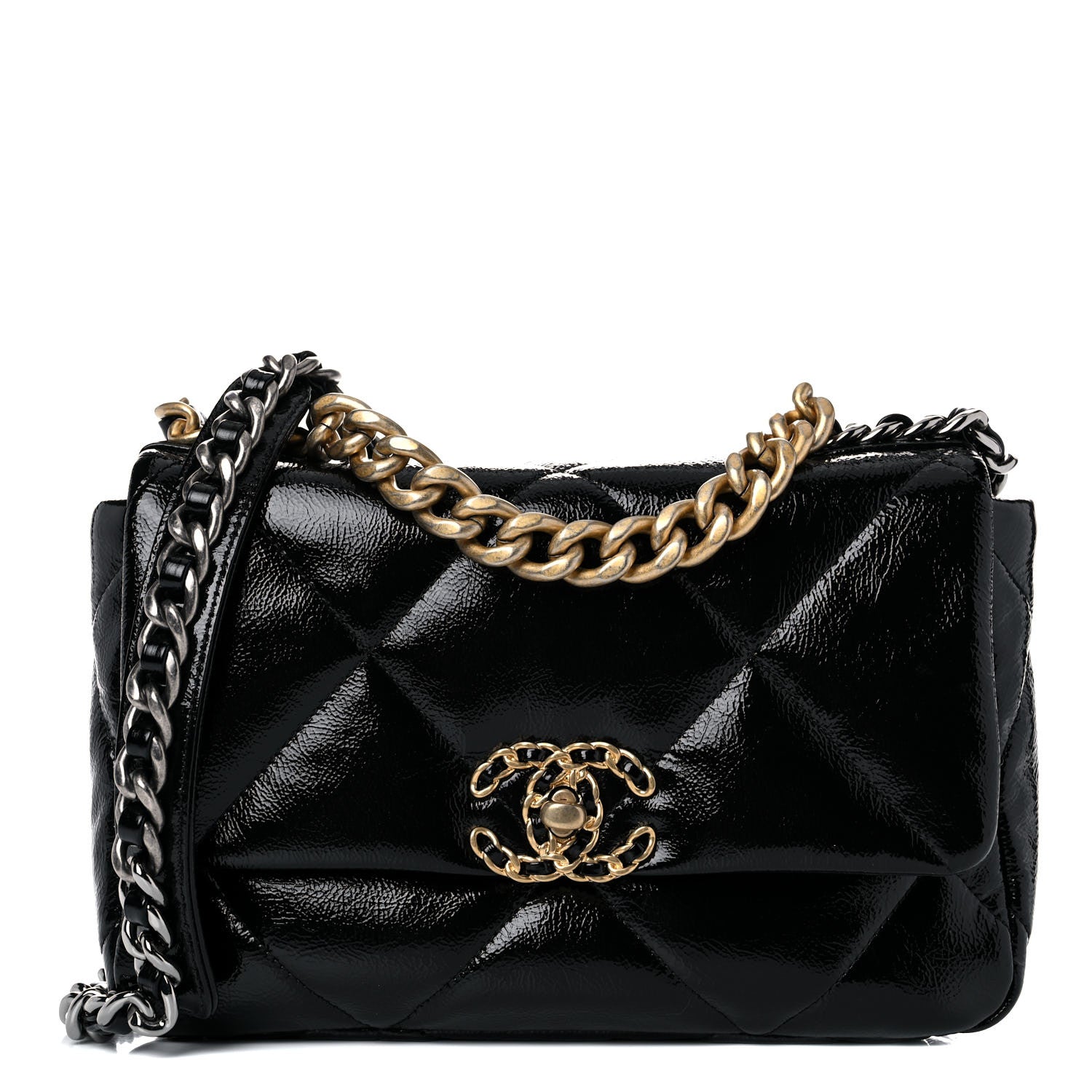 Chanel Shiny Crumpled Calfskin Quilted Medium Chanel 19 Flap Black 1 of 11