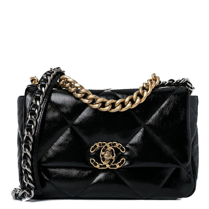 Chanel Shiny Crumpled Calfskin Quilted Medium Chanel 19 Flap Black 1 of 11