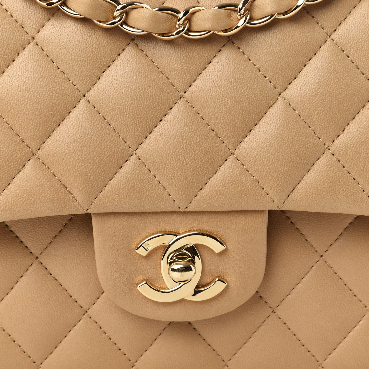 Lambskin Quilted Medium Double Flap Beige