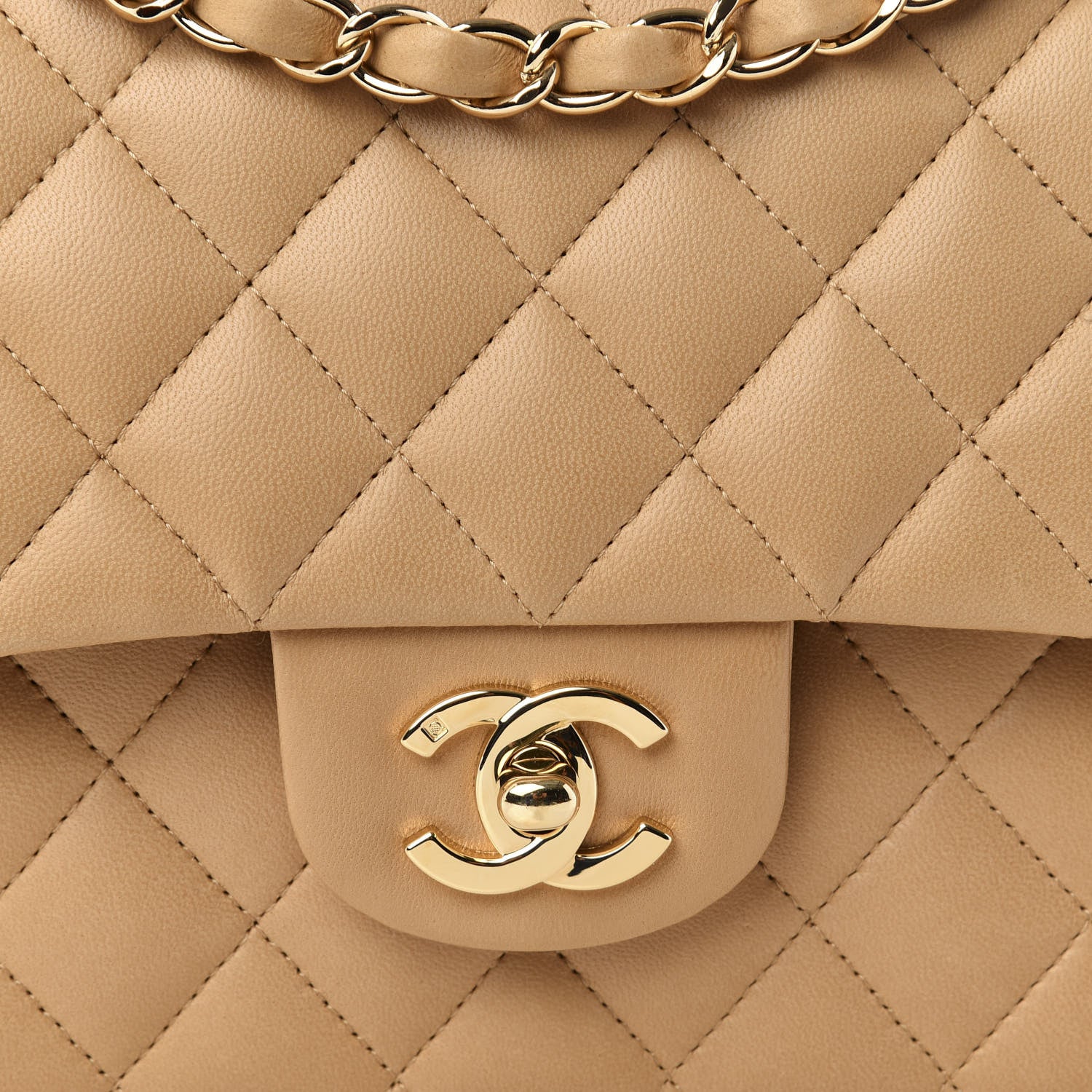 Chanel Lambskin Quilted Medium Double Flap Beige 8 of 9