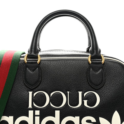 Gucci X ADIDAS Textured Dollar Calfskin Web Trefoil Logo Embossed Mini Bowling Bag Black Off White 8 of 10