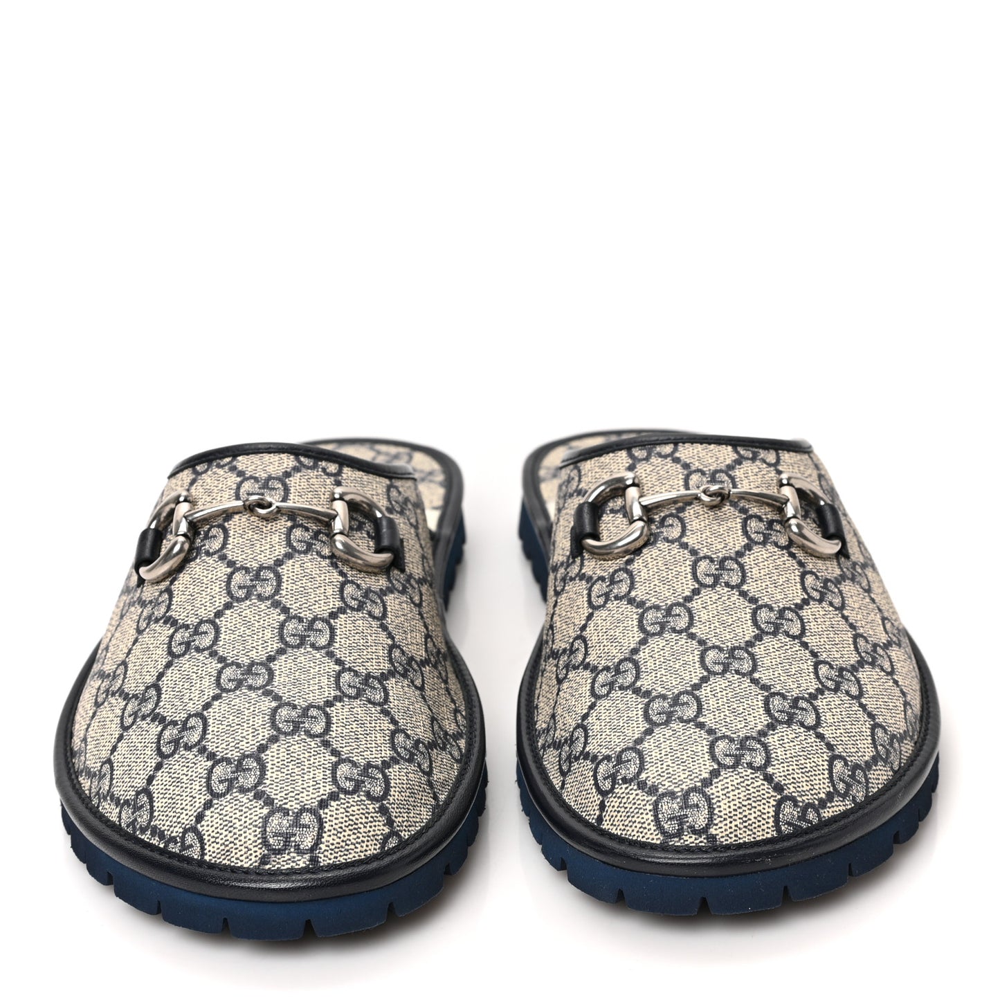 GG Supreme Monogram Granada Kid Mens Horsebit Lug Sole Mules 9 Beige Blue