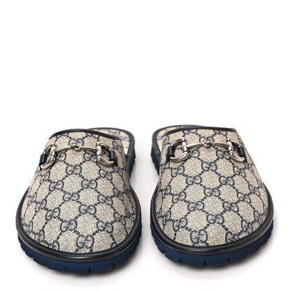 Gucci GG Supreme Monogram Granada Kid Mens Horsebit Lug Sole Mules 9 Beige Blue 2 of 9