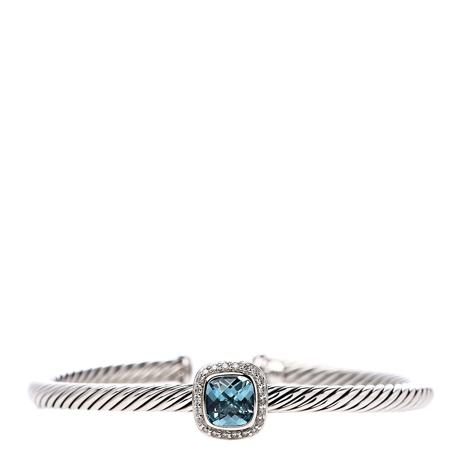 David Yurman Sterling Silver Diamond Blue Topaz 4mm Noblesse Cable Bracelet 1 of 5