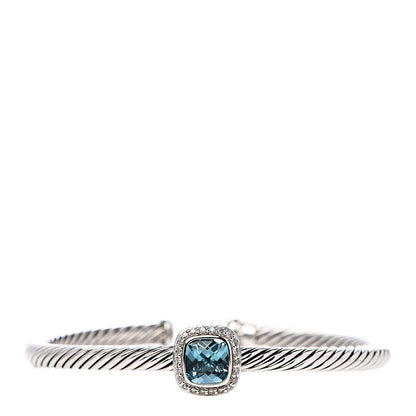 David Yurman Sterling Silver Diamond Blue Topaz 4mm Noblesse Cable Bracelet 1 of 5