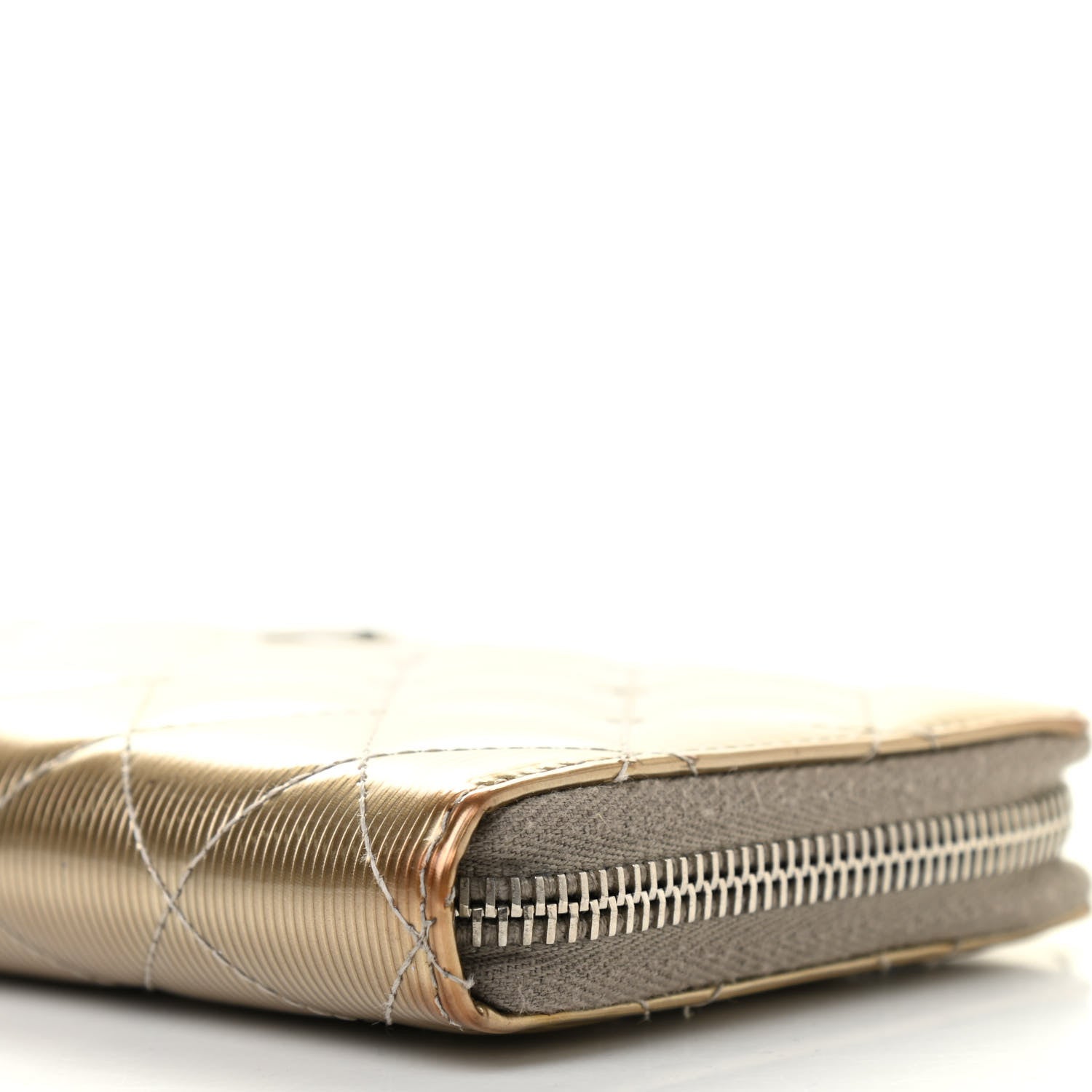 Chanel Striated Patent Zip Around Wallet Gold 10 of 22