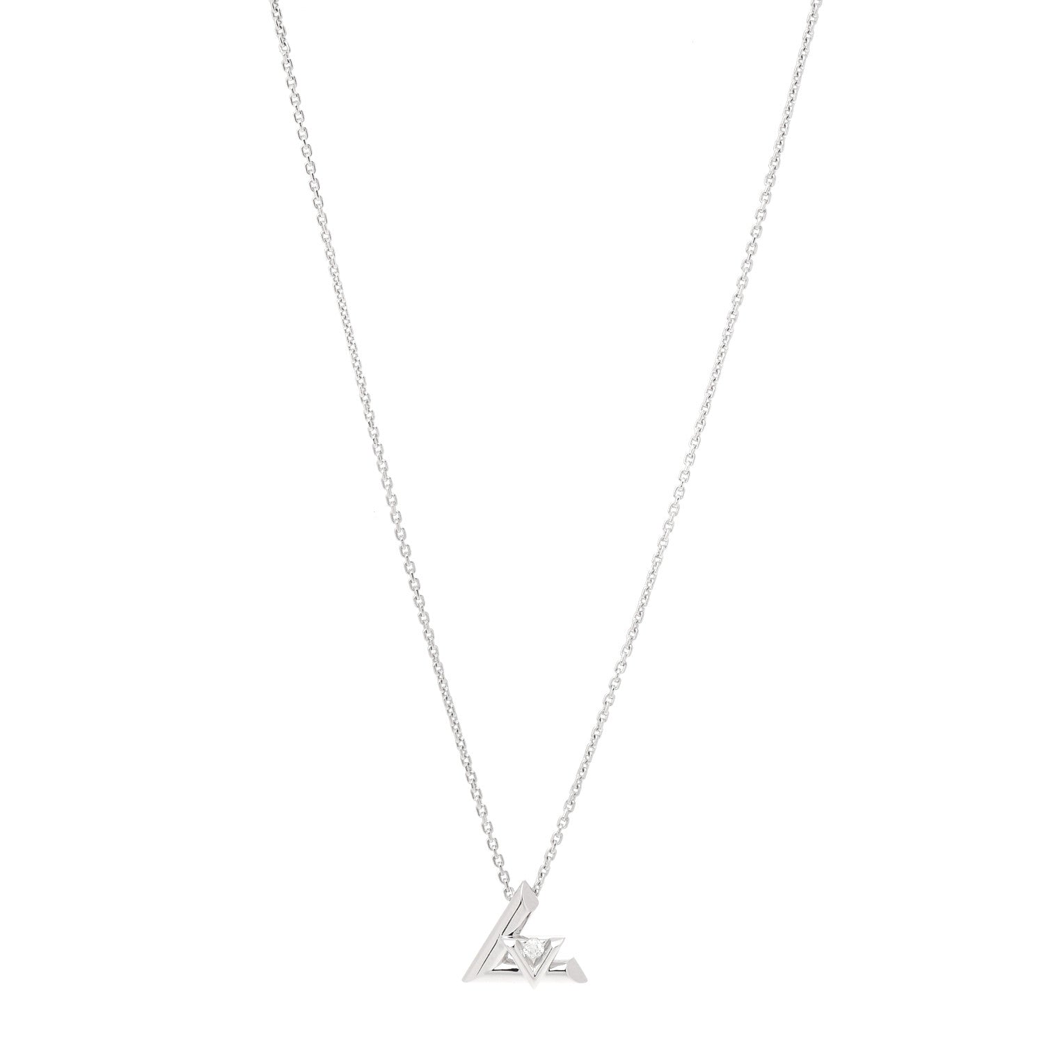 Louis Vuitton 18K White Gold Diamond Small LV Volt One Pendant Necklace 1 of 6
