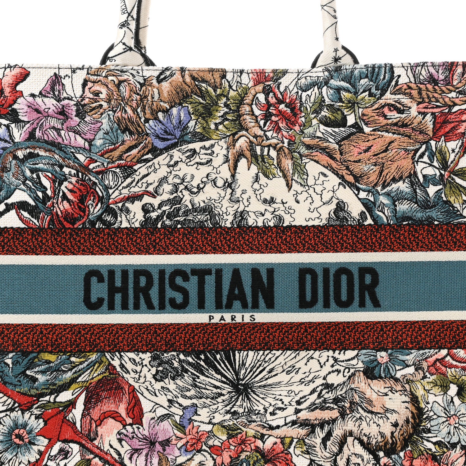 Christian Dior Canvas Embroidered Large Zodiac Book Tote Latte