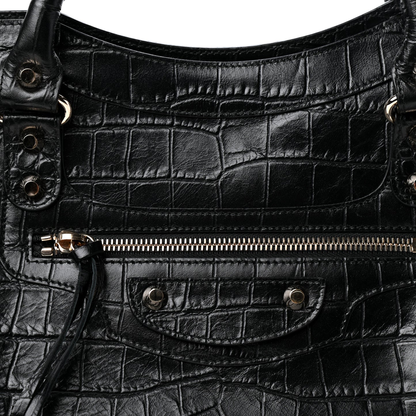 Calfskin Crocodile Embossed Classic Hardware City Black