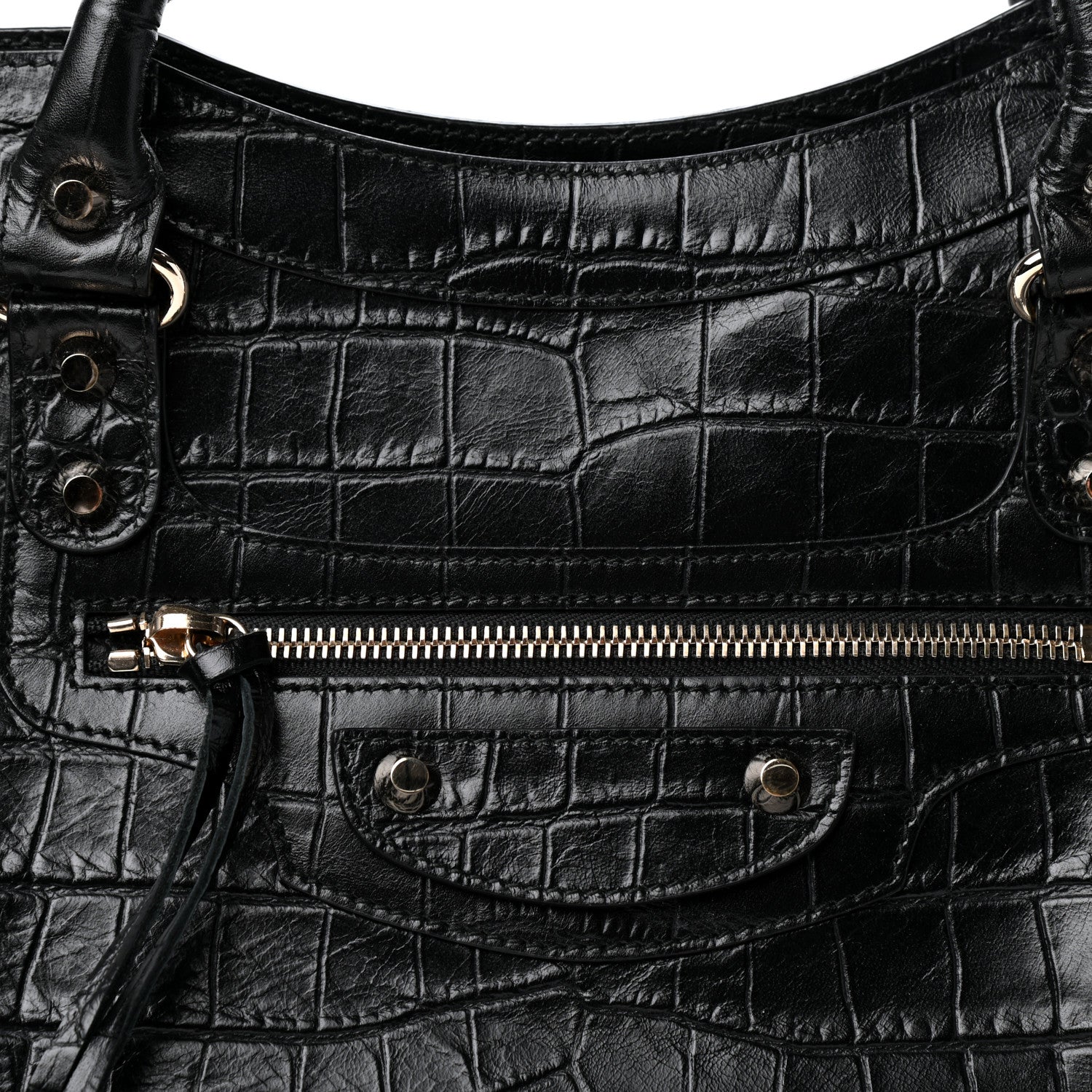 Balenciaga Calfskin Crocodile Embossed Classic Hardware City Black 10 of 10