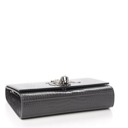 Saint Laurent Calfskin Crocodile Embossed Medium Classic Monogram Kate Tassel Satchel Fog 3 of 8