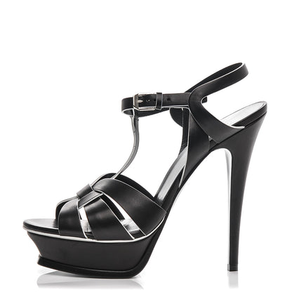 Saint Laurent Calfskin Tribute 105 Platform Sandals 40 Black White 1 of 7