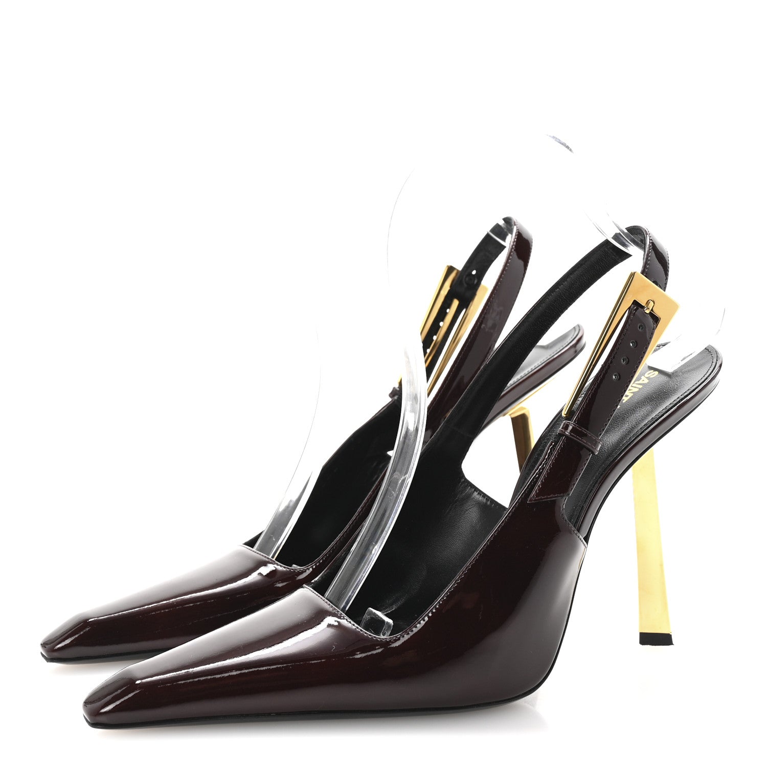 Saint Laurent Vernice Gloss Lee 110 Slingback Pumps 39 Marron Glace 4 of 10