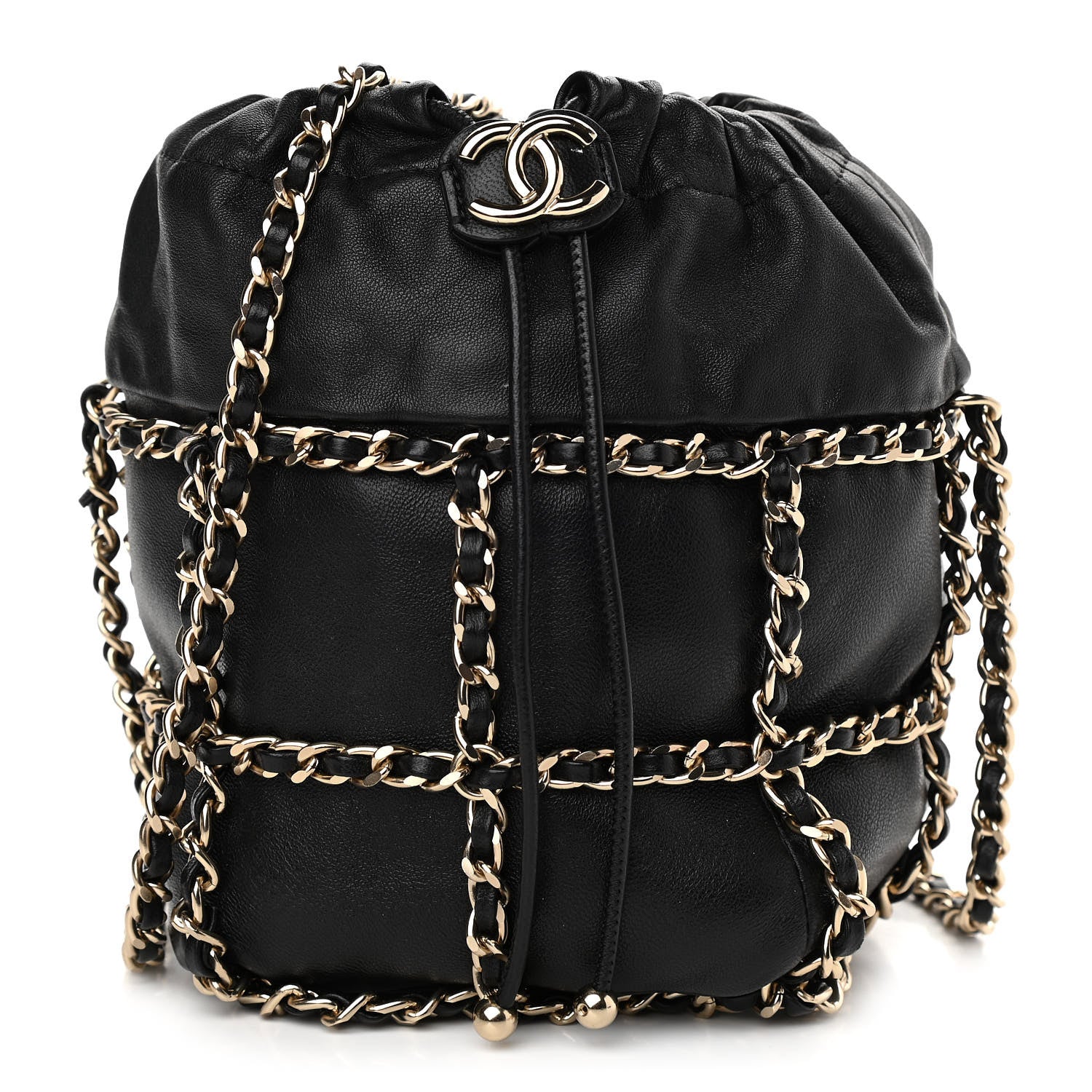 Chanel Lambskin Bucket Chain Drawstring Bag Black 1 of 10