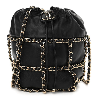 Chanel Lambskin Bucket Chain Drawstring Bag Black 1 of 10