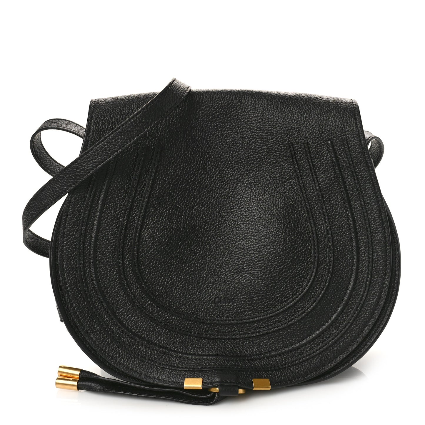Calfskin Medium Marcie Round Crossbody Bag Black