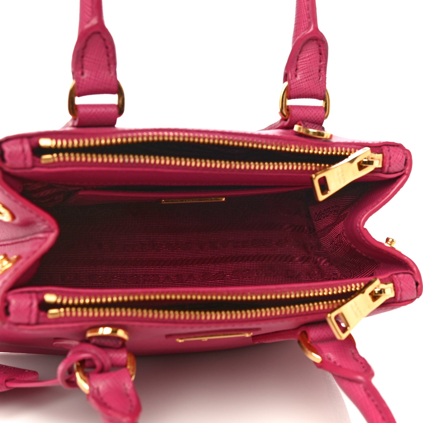 Saffiano Lux Micro Galleria Double Zip Tote Fuxia