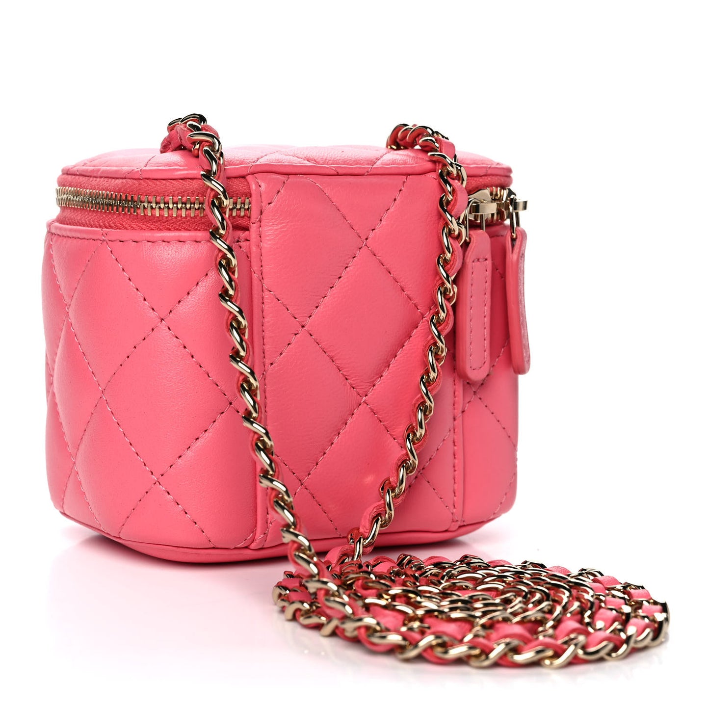 Lambskin Quilted Mini Vanity Case With Chain Dark Pink