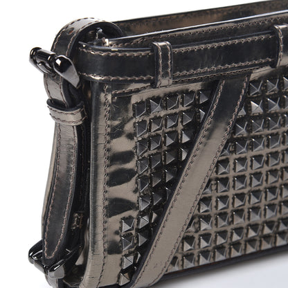 Burberry Metallic Patent Studded Wristlet Clutch Pewter 13 of 16