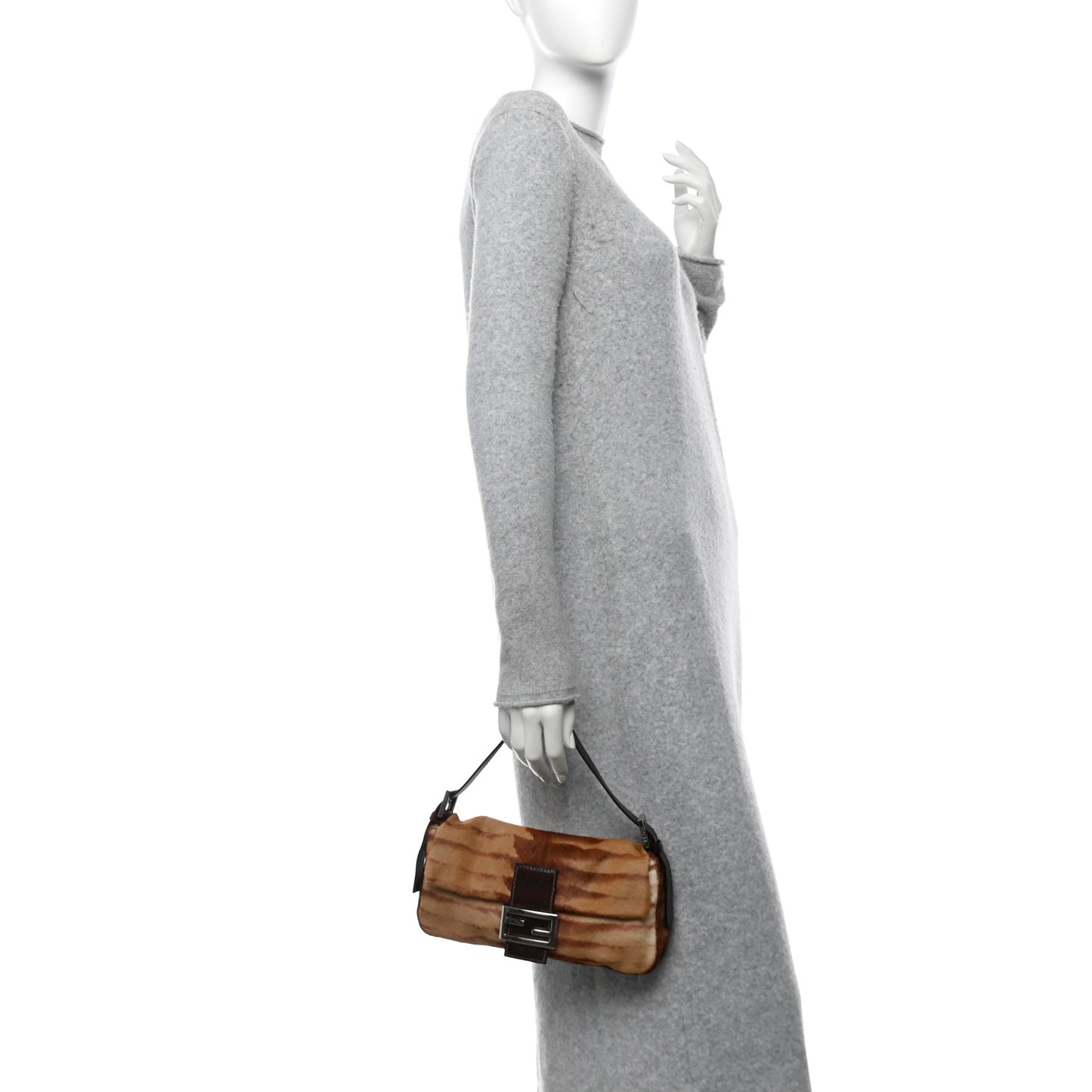 Calf Hair Zebra Print Baguette Brown