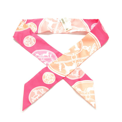 Hermes Silk Confettis D'Ex Libris Twilly Rose Vif Peach 1 of 6