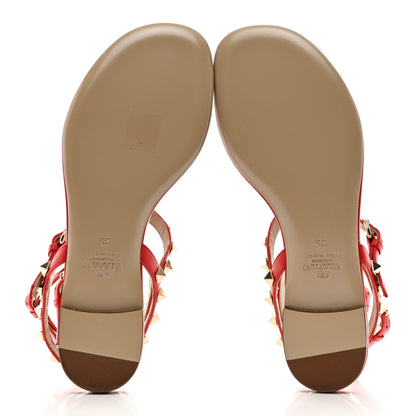 Valentino Garavani Calfskin Nappa Rockstud Ankle Wrap Flat Thong Sandals 35 Rouge Pur 5 of 12