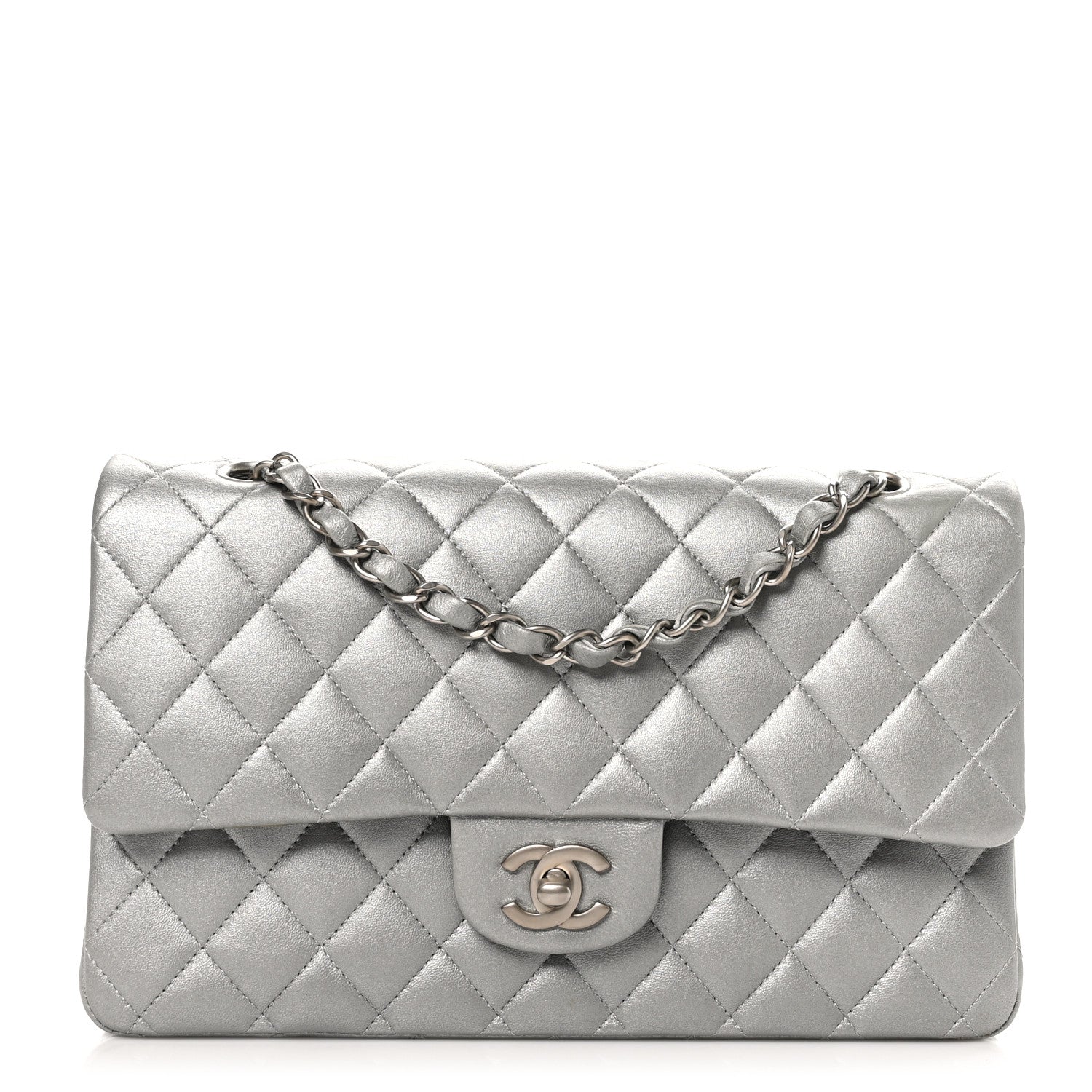 Chanel Metallic Lambskin Quilted Medium Double Flap Silver 1 of 10