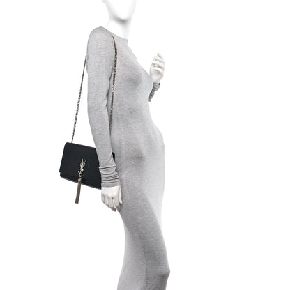 Saint Laurent Calfskin Crocodile Embossed Medium Classic Monogram Kate Tassel Satchel Black 2 of 17