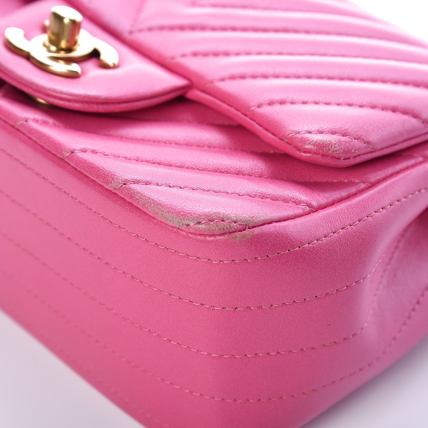 Chanel Lambskin Chevron Quilted Mini Square Flap Fuchsia 10 of 22